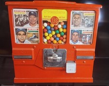 RARE ORIGINAL 1950s OAK BASEBALL CARD GUM BALL PENNY VENDING MACHINE 