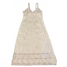 Vintage White Lace Slip Dress Nylon Nightgown Midi Lingerie