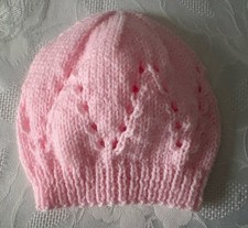 New Hand Knitted Baby Girls Pink Sparkle Beanie Hat  Fit 0-3 Months