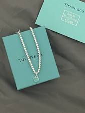 Tiffany & Co Blue Enamel Return to Tiffany Heart Bead Bracelet 7 Inch Silver 925
