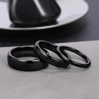 Ceramic Ring Black Brushed 2 4 6mm Wedding Engagement Band Men Jewelry