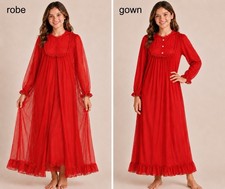 Vintage Shirley Red Sheer Robe Nightgown Set Girls Size 12 1970s