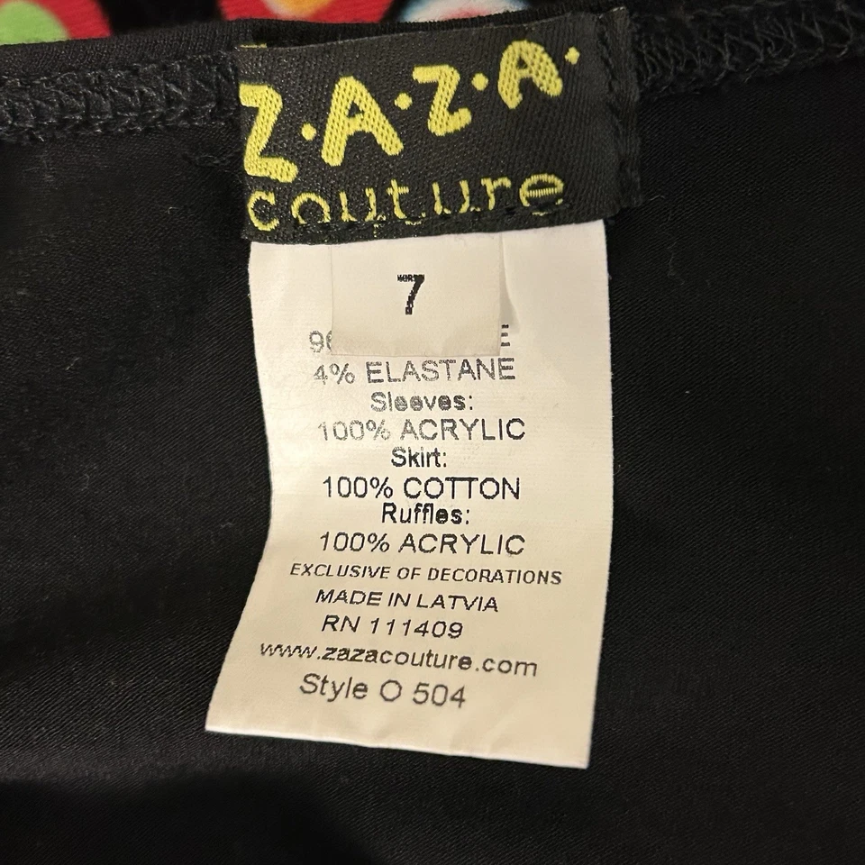 Vestido Zaza Couture tamanho 7 círculo listrado veludo algodão viscose extravagante divertido - Imagem 3 de 4