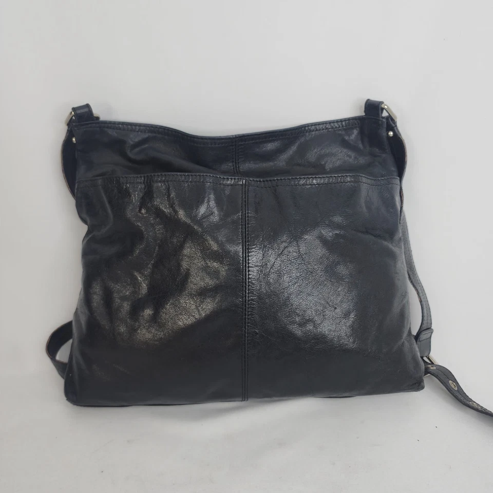 Bolso Bandolera Hobo Lorna Cuero Negro Grano Superior Frontal Cremallera Bolsillos Ajustables Foto 2 de 4