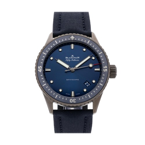 Blancpain Fifty Fathoms Bathyscaphe Ceramic Auto 43mm Blue Strap 5000-0240-O52A