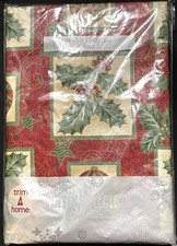 Trim A Home Christmas Vinyl Tablecloth 52x70 Oblong Flannel Back New Sealed VTG