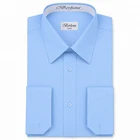 Berlioni Italy Men's Premium French Convertible Cuff Dress Shirt Light Blue