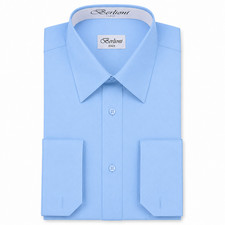 Berlioni Italy Men's Premium French Convertible Cuff Dress Shirt Light Blue