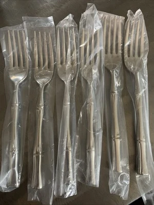 (Lot of 6) NEW Fortessa ROYAL PACIFIC Stainless Bamboo 18/10 Glossy Dinner Fork