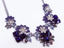 Simply Vera Dark Blue Floral Rhinestone Bib Choker Necklace - FREE SHIPPING