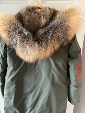 Nicole Benisti Designer Rabbit Parka con cappuccio bordo procione ottime condizioni