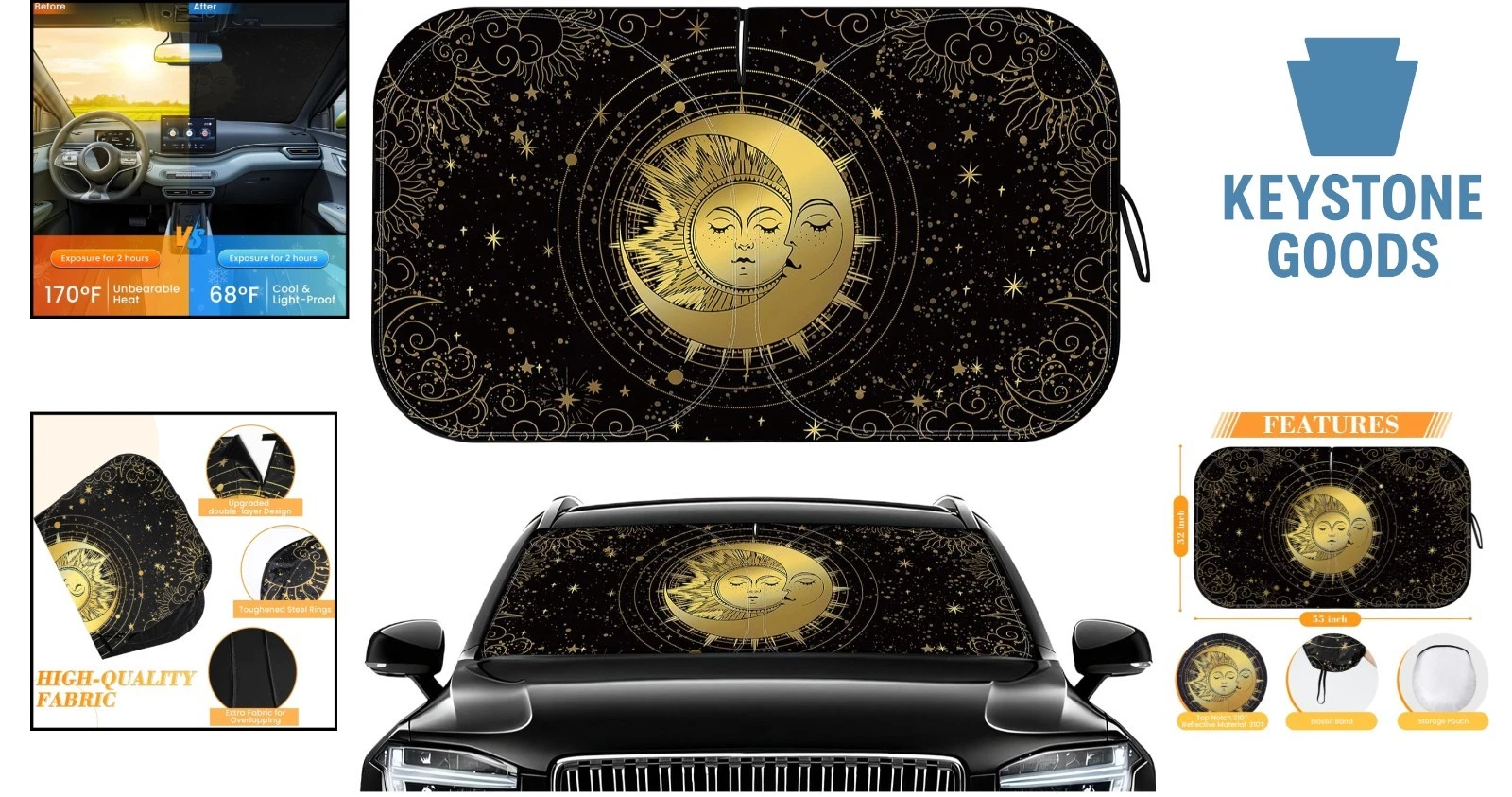 Universal Foldable Car Windshield Sun Shade - 55x32 Inches