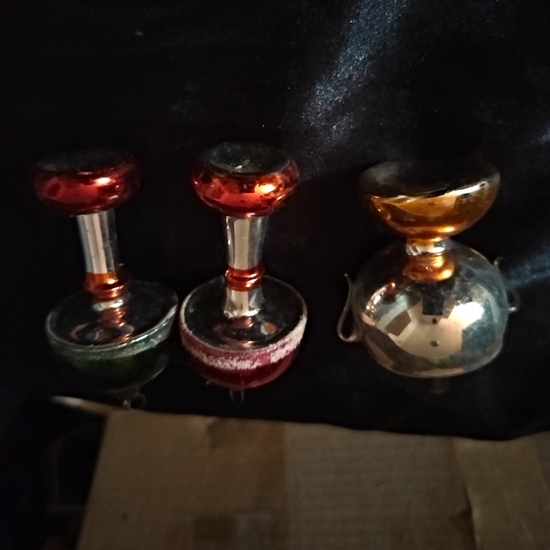Lot of 3 Vintage Glass Christmas Hanging Ornaments Multicolor Mushroom Lantern