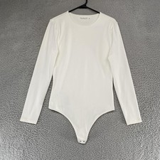Abercrombie Soft A F Bodysuit Womens Large White Long Sleeve Crew Neck Capsule