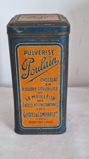 ancienne boite chocolat poulain orange bleu métal vintage usine bois 1930-60