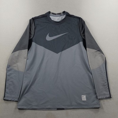 Nike Pro HyperWarm Dri Fit Shirt Mens Large Gray Striped