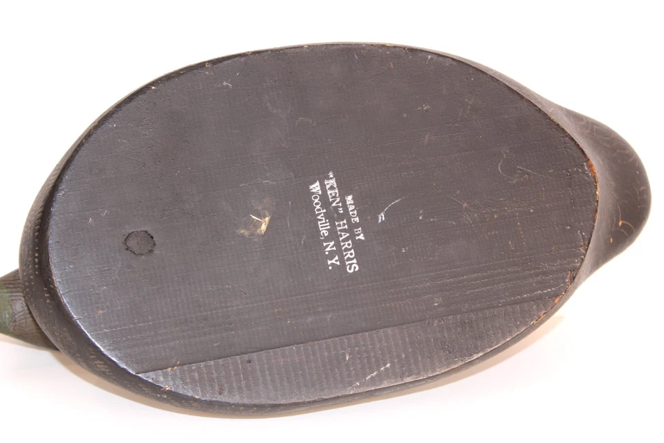 Isca vintage Ken Harris Woodville NY esculpida em madeira pato preto drake pintada à mão - Imagem 4 de 4