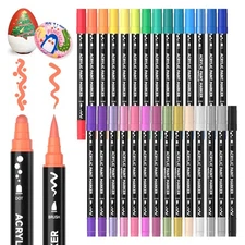 Shuttle Art 28 Colors Dual Tip Acrylic Paint Markers, Brush Tip and Dot Tip A...