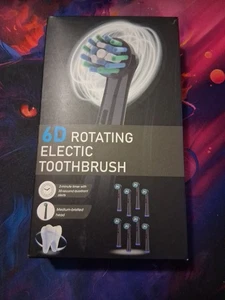 6D Rotating Electric Toothbrush Rechargeable With 4 Brush Heads USB Black Timer