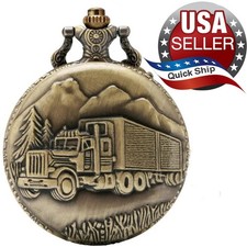 Pocket Watch Chain Semi Truck Trucker Aged Bronze DADS GRADS
