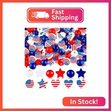 Waydress 200 Pcs 4th of July Wood Beads Patriotic Independence Day Wooden Beads