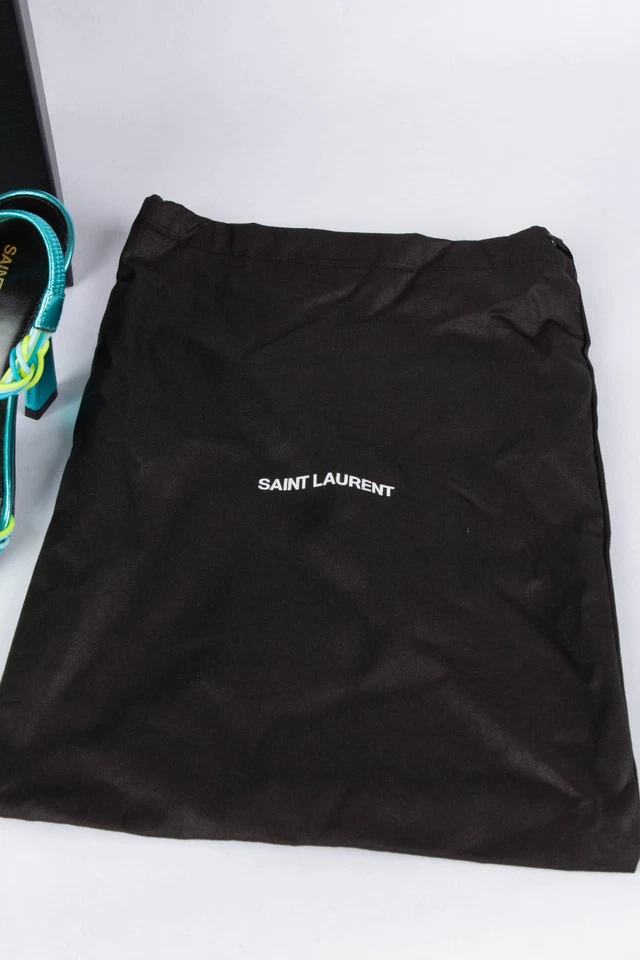 Nuevo Saint Laurent Tacones Cerúleos Stiletto Correa en el Tobillo Punta Caja Bolsa para el Polvo Foto 4 de 4