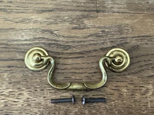 Original Thomasville Swan Neck Cast Brass Drawer Drop Pull 3 in c-c  A7230