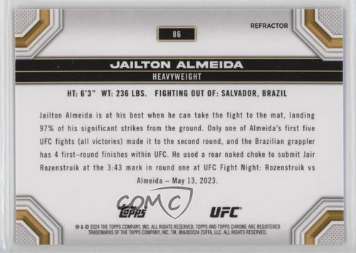 2024 Topps Chrome UFC Refractor Jailton Almeida #86 4r3 - Picture 2 of 3