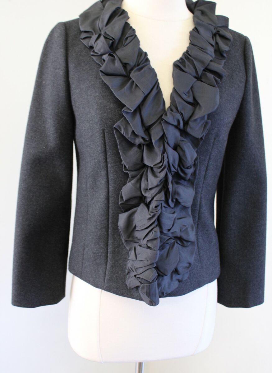 国内発送【J.Crew】新作ストレッチリネンレディジャケット関税込 J Crew Womens Charcoal Gray Chimera Wool Silk Ruffle Collar
