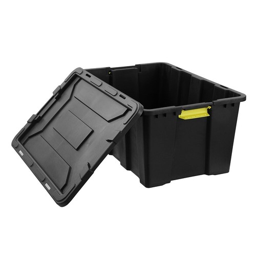 100L Recycled Heavy Duty Black Plastic Storage Crates Containers Tub Lidded - Picture 5 of 5