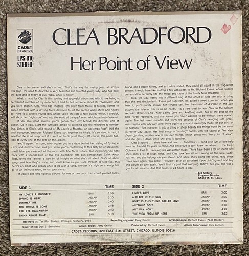 Promo - CLEA BRADFORD - Her Point of View - CADET LPS-810DJ LP Vinyl - VG++ - Foto 2 di 11
