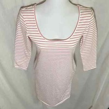 Forever 21 White & Coral Stripe 3/4 Length Sleeve Bodycon Stretch Dress Sz S