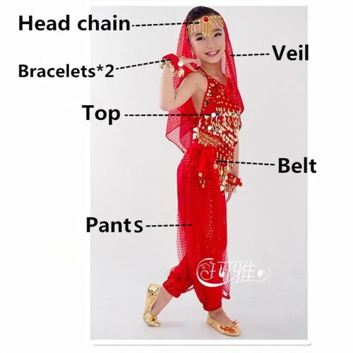 Kinder Bauchtanz Kostüme Set Orientalischer Tanz Mädchen Bauchtanz Indien Kleidung - Bild 12 von 31