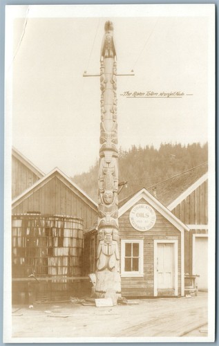 INDIAN RAVEN TOTEM WRANGELL ALASKA VINTAGE REAL PHOTO POSTCARD RPPC - Picture 1 of 2