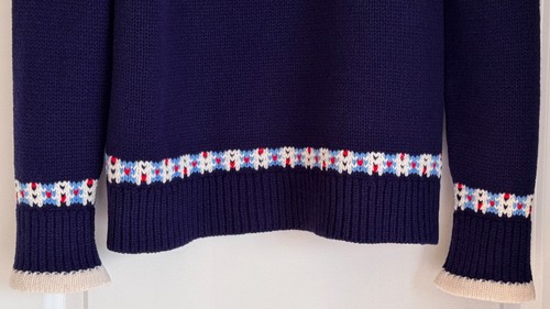 CHANEL 18B COCO NEIGE CC LOGO AZUL MARINO CRUDO ROJO SUÉTER JERSEY 38 - Imagen 5 de 18