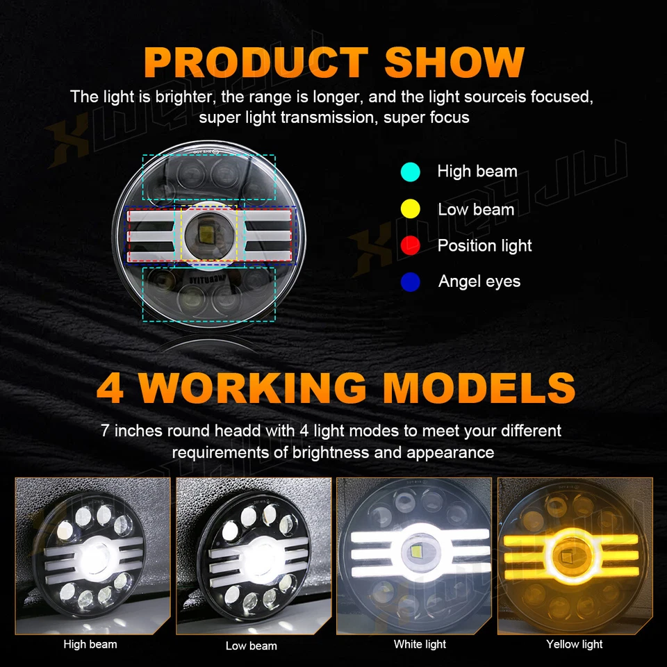 Faro LED redondo de 7 pulgadas haz alto bajo DRL apto para Dodge Raider 1987 1988 1989 Foto 3 de 4
