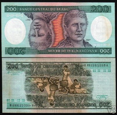 BRAZIL 200 CRUZEIROS P-199 1981 x 100 Pcs Lot BUNDLE PRINCESS UP & DOWN UNC NOTE - Picture 3 of 3