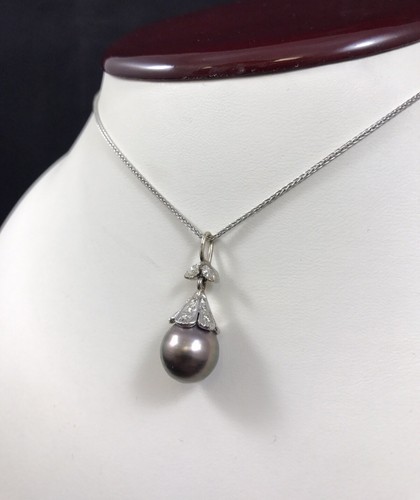 Authentic 14k White Gold South Sea Black Pearl And Diamond Necklace - 第 2/7 張圖片