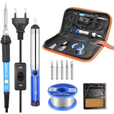 Lötkolben Set 60W Entlötpumpe Lötdraht Lötstation Temperatur Regelbar Lötset Kit