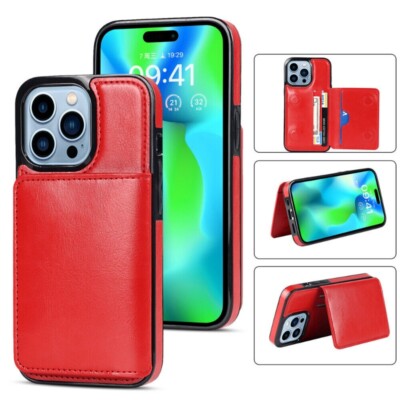 For iPhone 17 16e 15 14 13 12 11 Pro Max XR Case Flip Leather Card Holder Cover