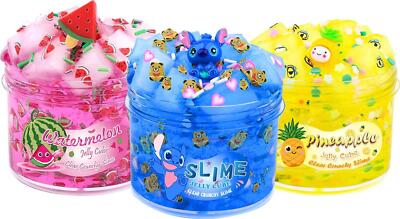 Neu Schleim Set - 3er Pack Gelee Würfel Klar Knuspriger Schleim mit Blau, Wassermelone und
