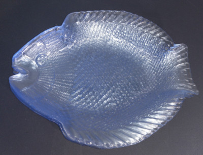 Vintage Pasabahce Textured Glass Blue Fish Dinner Plate Sea Food Set of 6