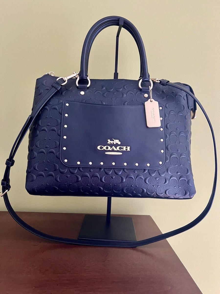NWOT Coach Exotic Emma Black Leather With Gold Accents Satchel Bag