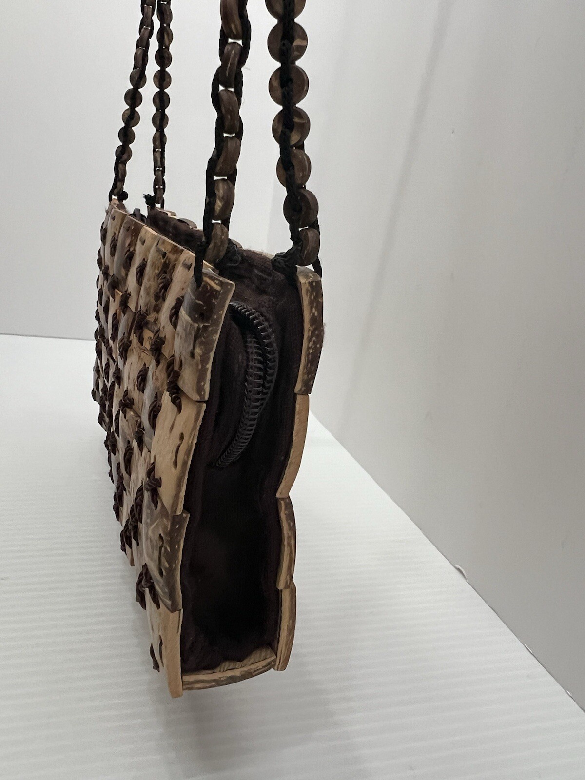 Coconut Shell Purse Patchwork Style Handbag Natur… - image 4