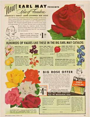 1949 Earl May Seed Company Free Catalog Big Rose Offer Roses Vintage Print Ad
