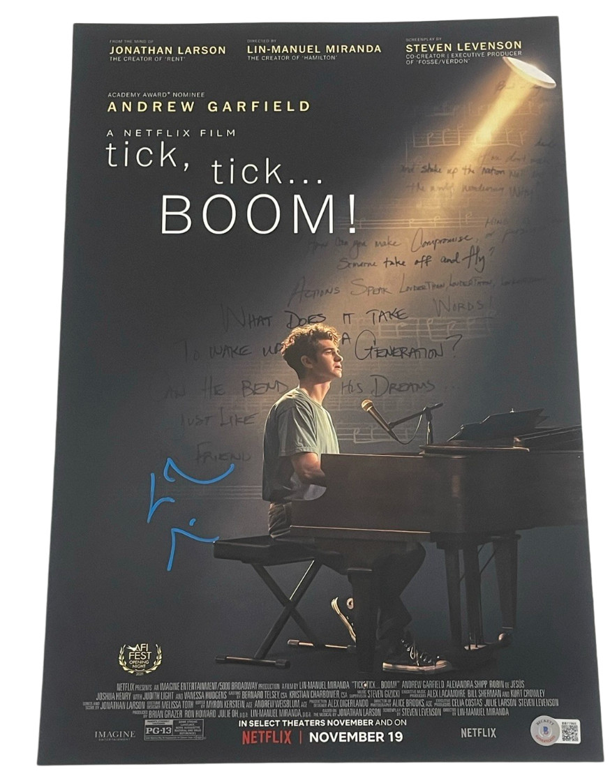 FOTO FIRMADA POR LIN MANUEL MIRANDA 12X18 TICK TICK BOOM AUTÓGRAFO CERTIFICADO DE AUTENTICIDAD BECKETT