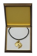 Kerry Blue Terrier - gold plated necklace with dog, in box, Art Dog USA