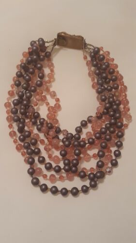 VINTAGE "ORNELLA" COLLECTIBLE NECKLACE 8 Strand, MADE IN ITALY Pinks & Purples. - Picture 2 of 12