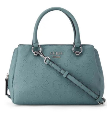 GUESS Canaria PU Zipper Closure Women's Casual Satchel Bag Stone Silver