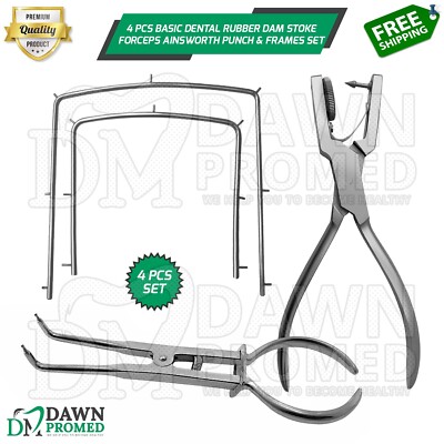 Kit D'instruments Pour Digue Dentaire - Pince à Digue (Ainsworth), Poinçon à Ivoire, Pinces (Brewer) - Marque TK Plus - Pour Dentistes